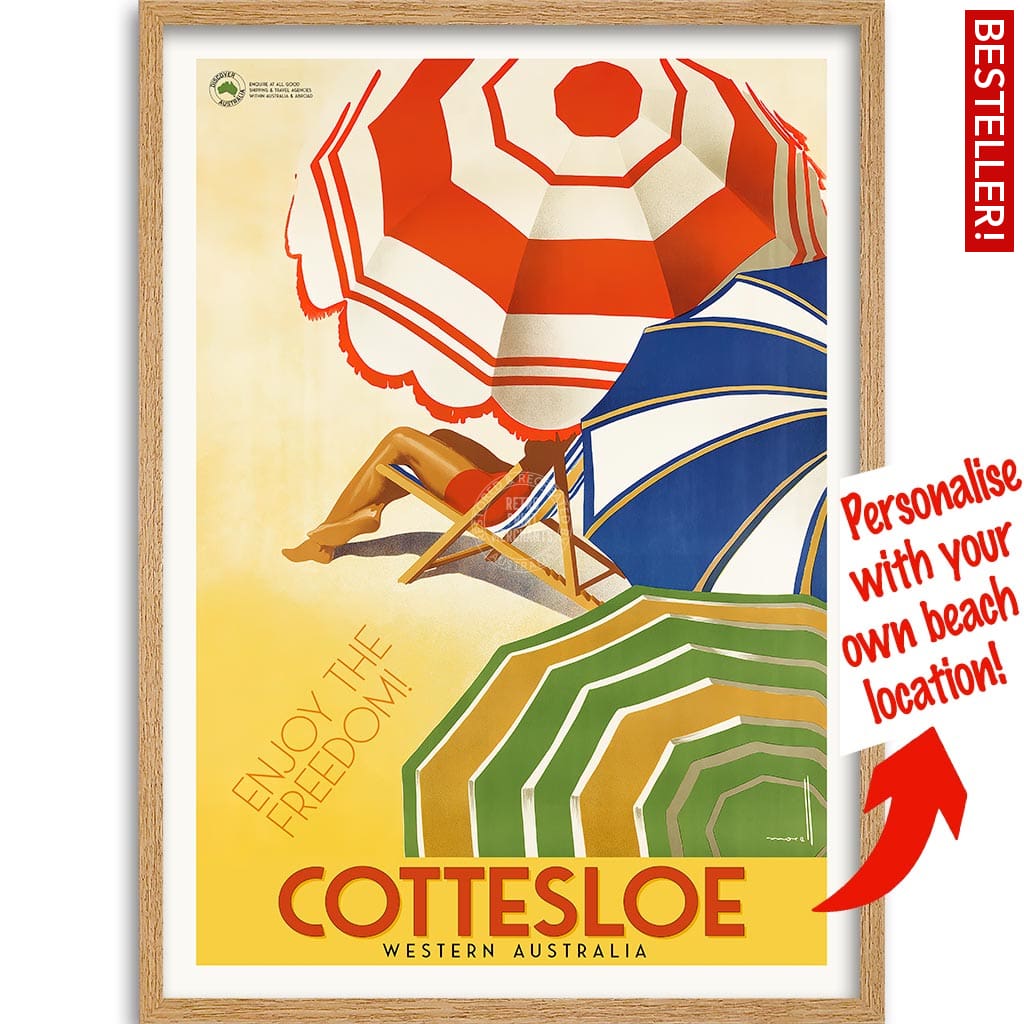 Your Own Beach Location | Personalise It Or Keep Cottesloe A3 297 X 420Mm 11.7 16.5 Inches / Framed
