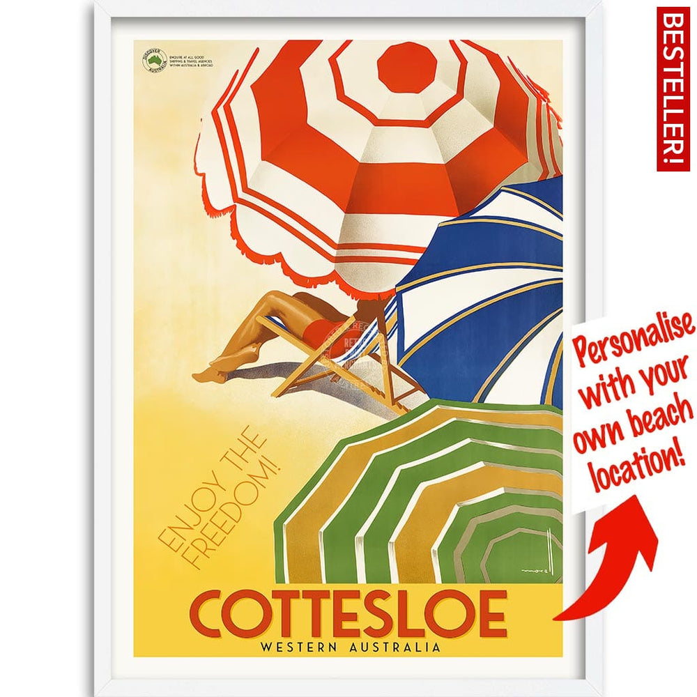 Your Own Beach Location | Personalise It Or Keep Cottesloe A3 297 X 420Mm 11.7 16.5 Inches / Framed