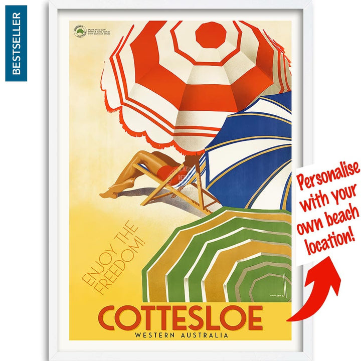 Your Own Beach Location | Personalise It Or Keep Cottesloe A3 297 X 420Mm 11.7 16.5 Inches / Framed