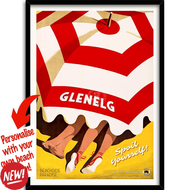 Your Own Beach Location | Personalise It Or Keep Glenelg A3 297 X 420Mm 11.7 16.5 Inches / Framed