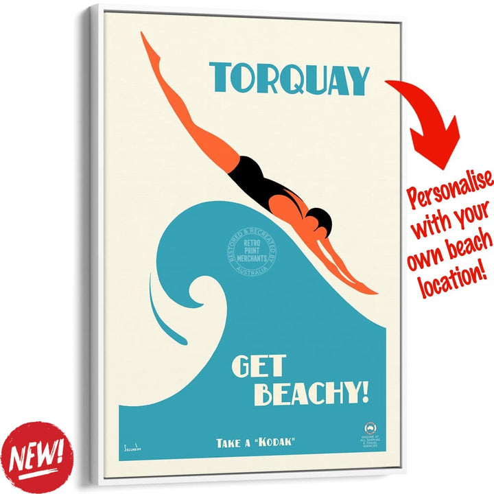 Your Own Beach Location | Personalise It Or Keep Torquay A3 297 X 420Mm 11.7 16.5 Inches / Canvas