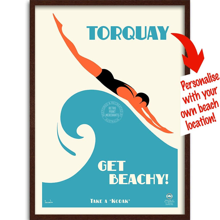 Your Own Beach Location | Personalise It Or Keep Torquay A3 297 X 420Mm 11.7 16.5 Inches / Framed