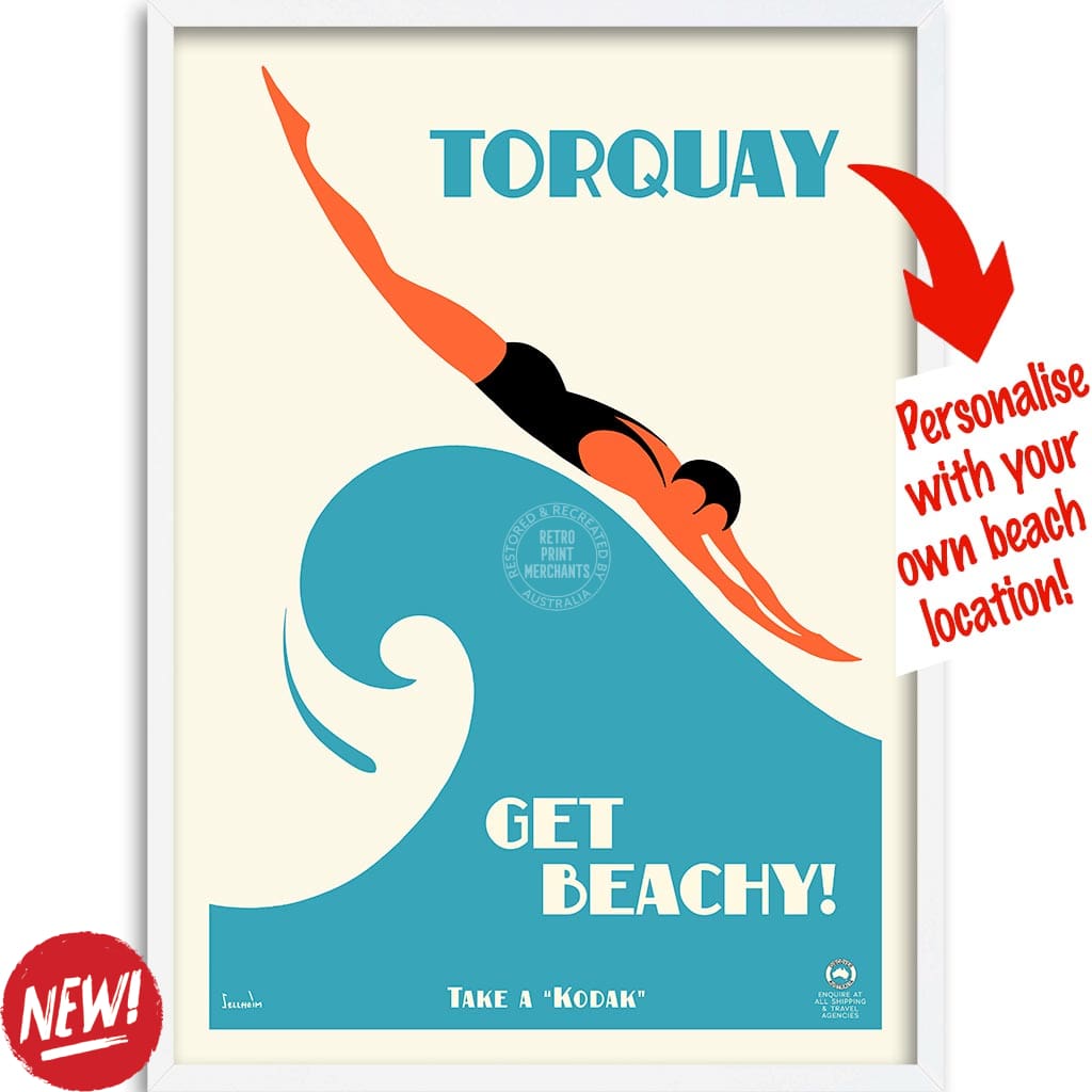 Your Own Beach Location | Personalise It Or Keep Torquay A3 297 X 420Mm 11.7 16.5 Inches / Framed