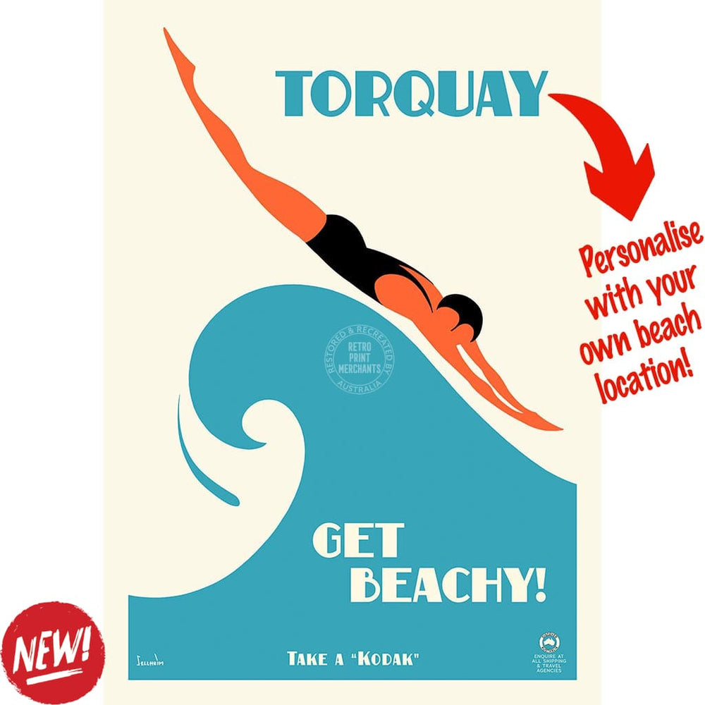 Your Own Beach Location | Personalise It Or Keep Torquay A3 297 X 420Mm 11.7 16.5 Inches / Unframed