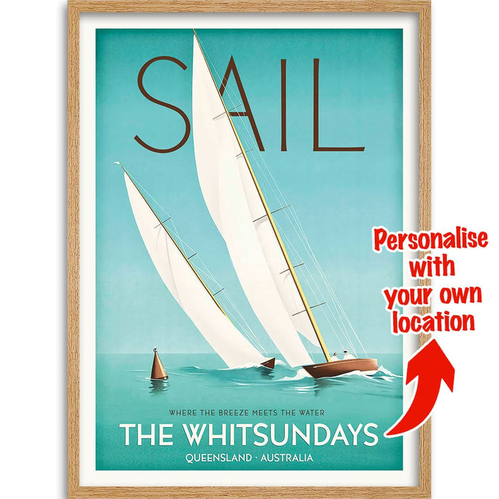 YOUR OWN SAILING LOCATION | PERSONALISE IT OR KEEP THE WHITSUNDAYS A3 | 297 x 420mm | 11.7 x 16.5 inches / Framed
