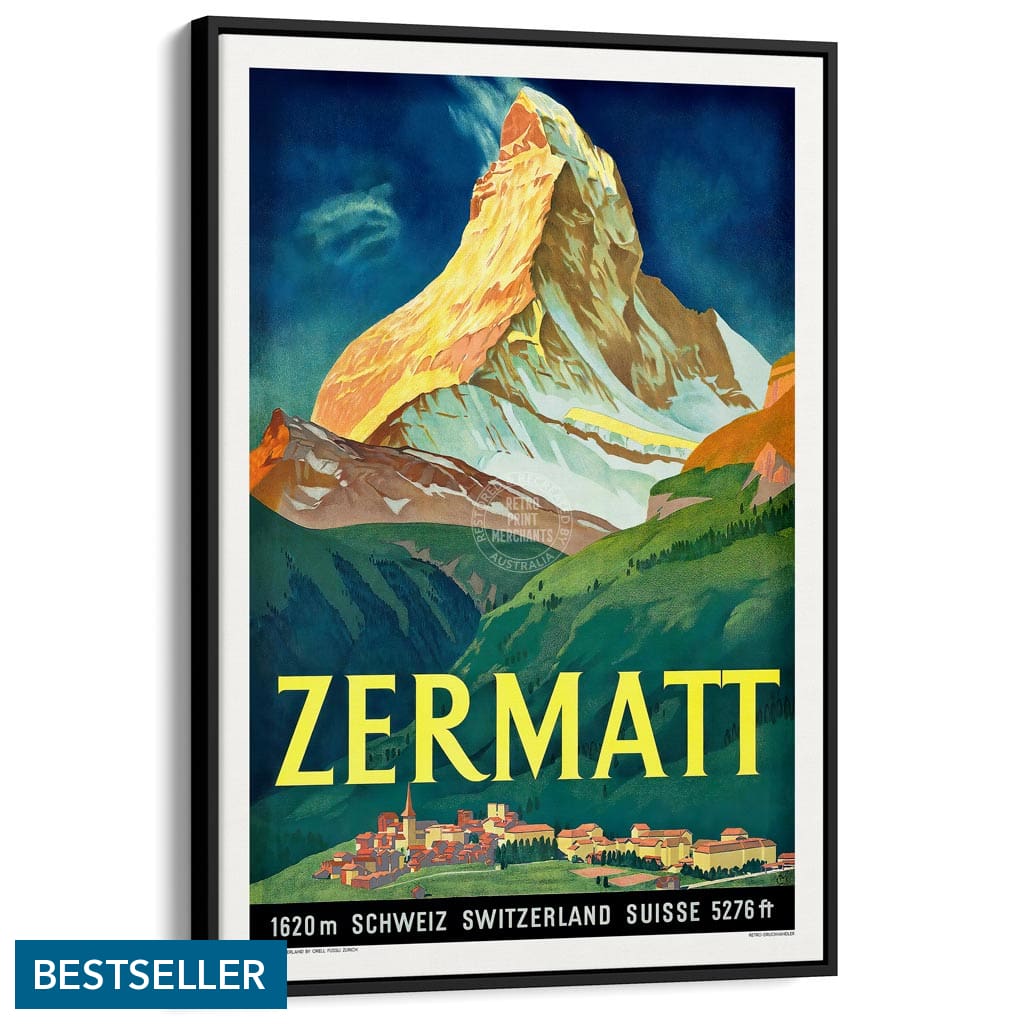 Zermatt 1933 | Switzerland A3 297 X 420Mm 11.7 16.5 Inches / Canvas Floating Frame - Black Timber