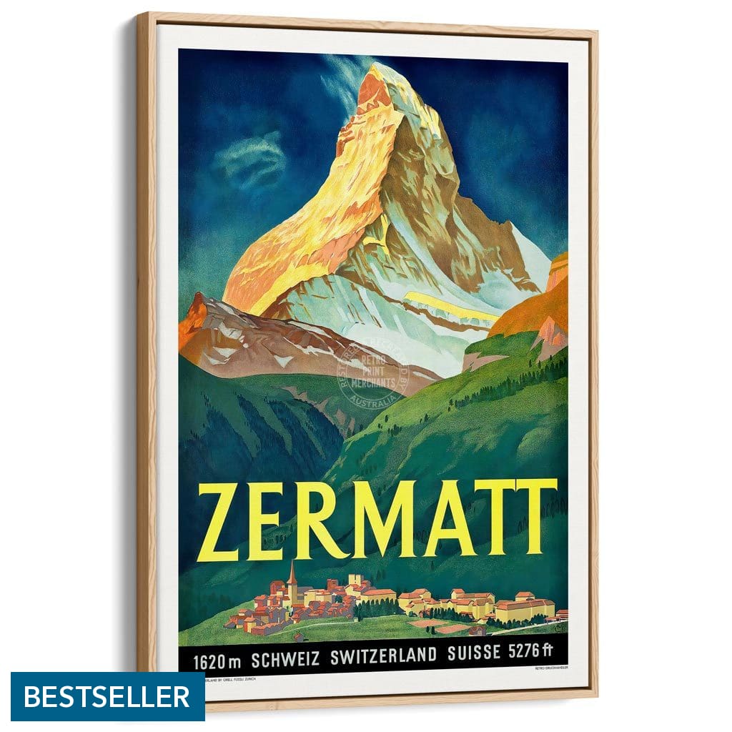 Zermatt 1933 | Switzerland A3 297 X 420Mm 11.7 16.5 Inches / Canvas Floating Frame - Natural Oak
