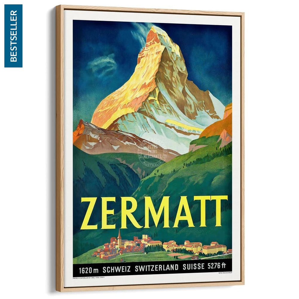 Zermatt 1933 | Switzerland A3 297 X 420Mm 11.7 16.5 Inches / Canvas Floating Frame - Natural Oak