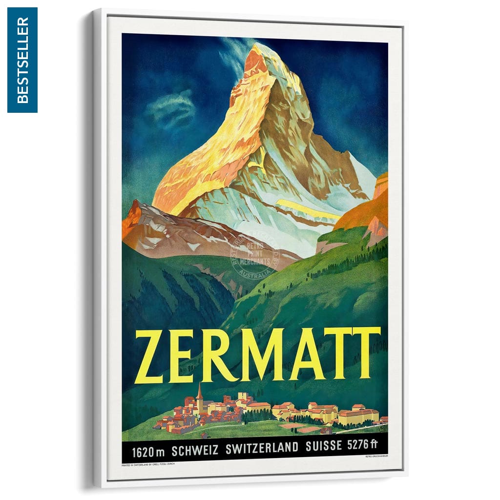 Zermatt 1933 | Switzerland A3 297 X 420Mm 11.7 16.5 Inches / Canvas Floating Frame - White Timber