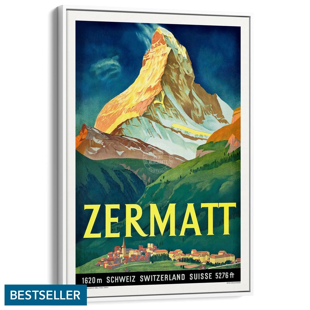 Zermatt 1933 | Switzerland A3 297 X 420Mm 11.7 16.5 Inches / Canvas Floating Frame - White Timber
