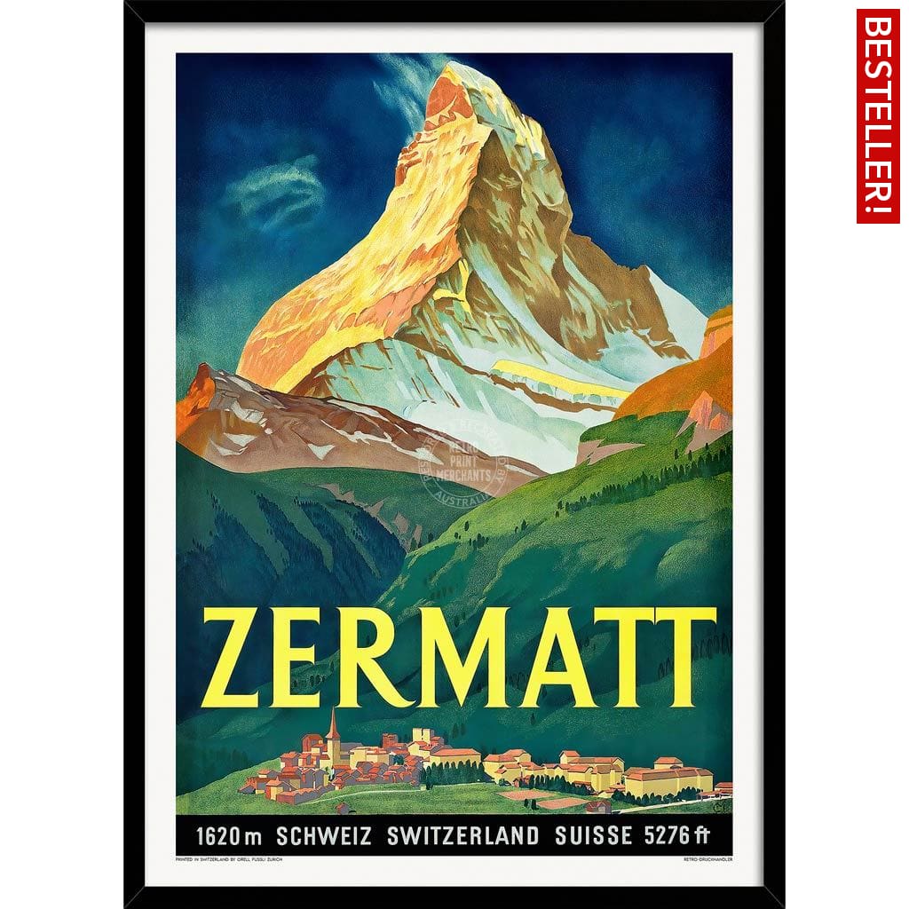 Zermatt 1933 | Switzerland A3 297 X 420Mm 11.7 16.5 Inches / Framed Print - Black Timber Art