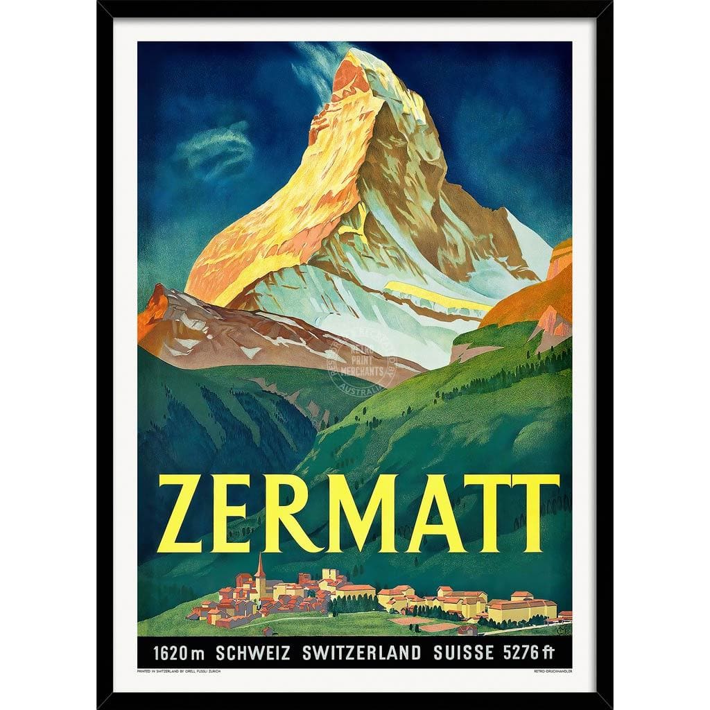 Zermatt 1933 | Switzerland A3 297 X 420Mm 11.7 16.5 Inches / Framed Print - Black Timber Art