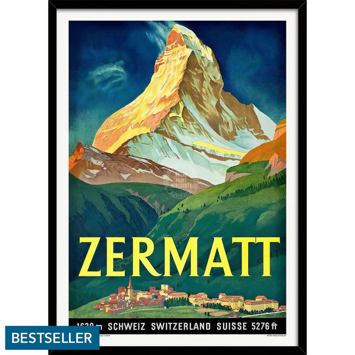 Zermatt 1933 | Switzerland A3 297 X 420Mm 11.7 16.5 Inches / Framed Print - Black Timber Art