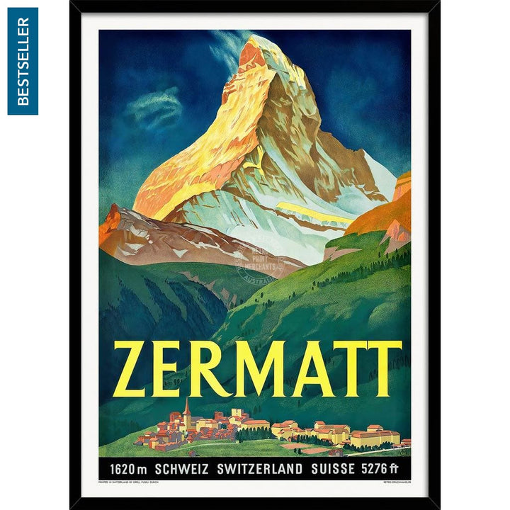 Zermatt 1933 | Switzerland A3 297 X 420Mm 11.7 16.5 Inches / Framed Print - Black Timber Art