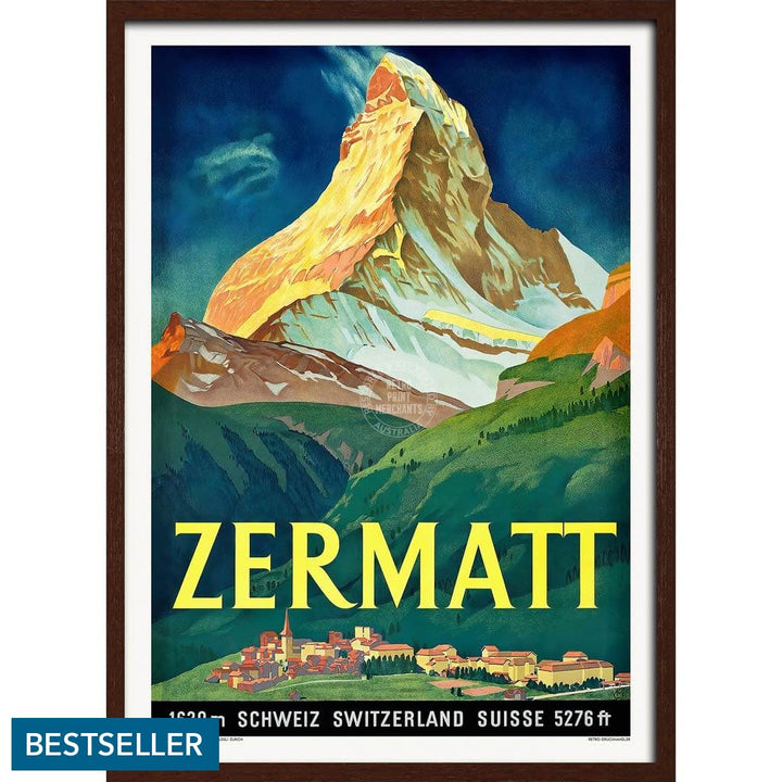 Zermatt 1933 | Switzerland A3 297 X 420Mm 11.7 16.5 Inches / Framed Print - Dark Oak Timber Art