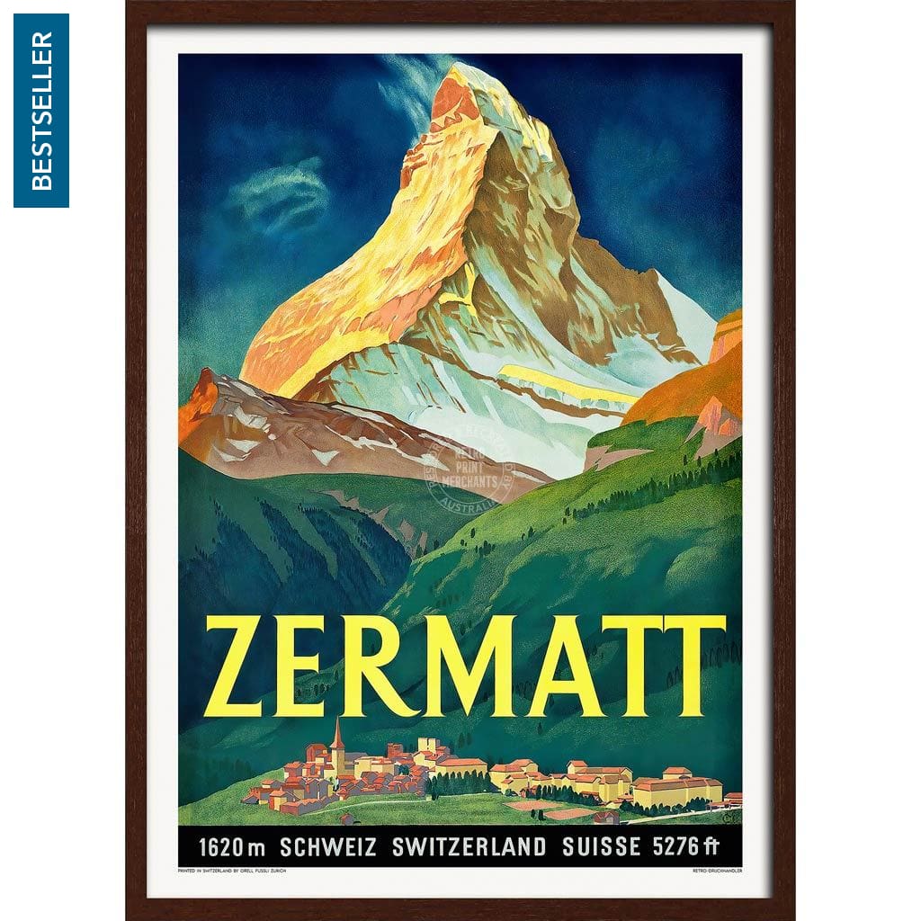 Zermatt 1933 | Switzerland A3 297 X 420Mm 11.7 16.5 Inches / Framed Print - Dark Oak Timber Art