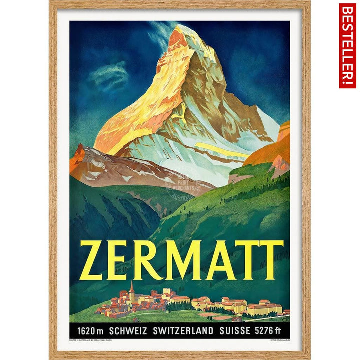 Zermatt 1933 | Switzerland A3 297 X 420Mm 11.7 16.5 Inches / Framed Print - Natural Oak Timber Art