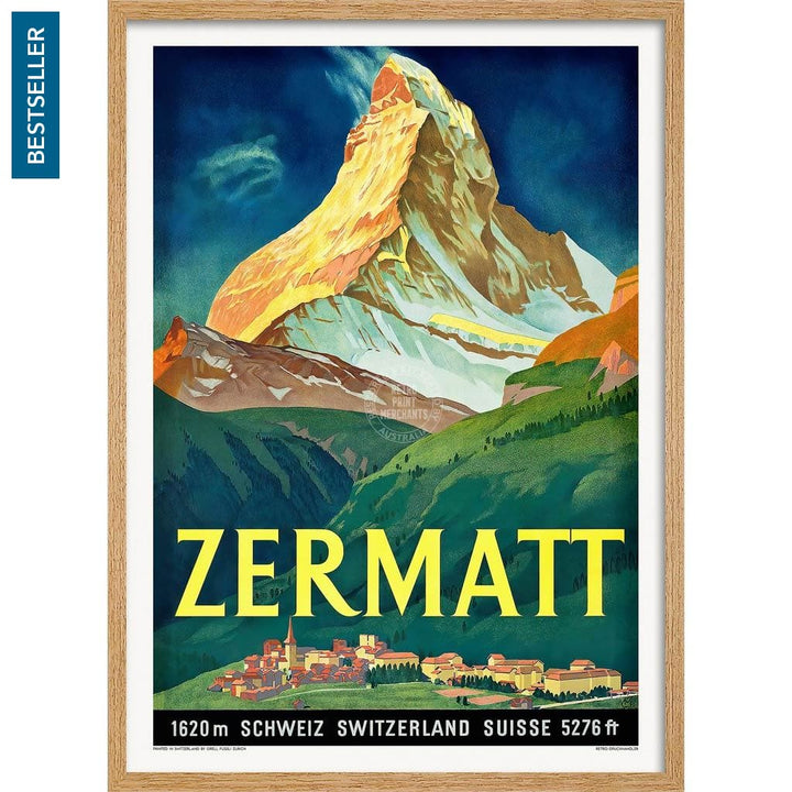 Zermatt 1933 | Switzerland A3 297 X 420Mm 11.7 16.5 Inches / Framed Print - Natural Oak Timber Art