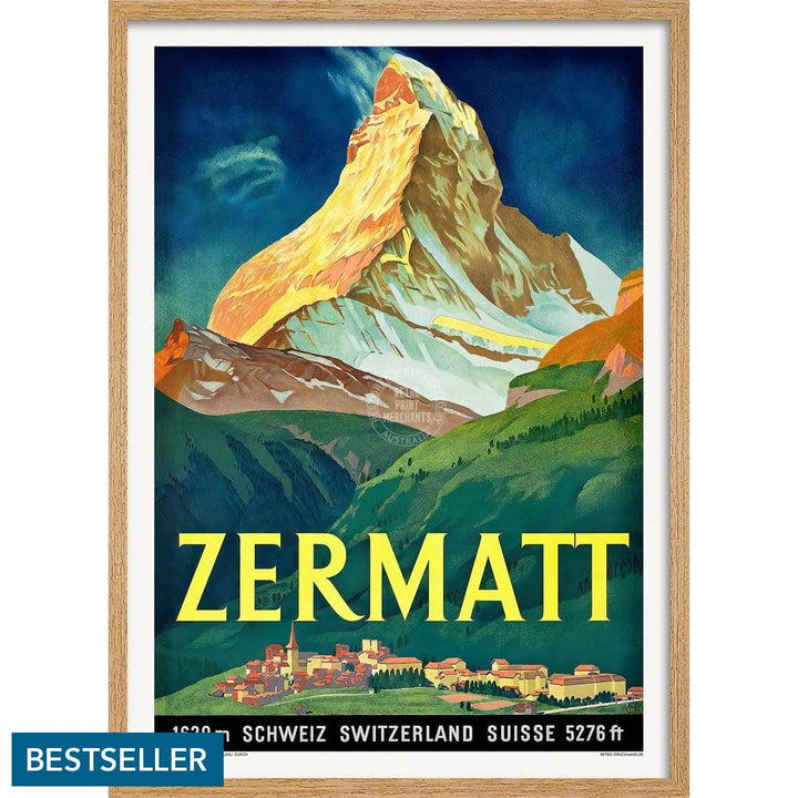 Zermatt 1933 | Switzerland A3 297 X 420Mm 11.7 16.5 Inches / Framed Print - Natural Oak Timber Art