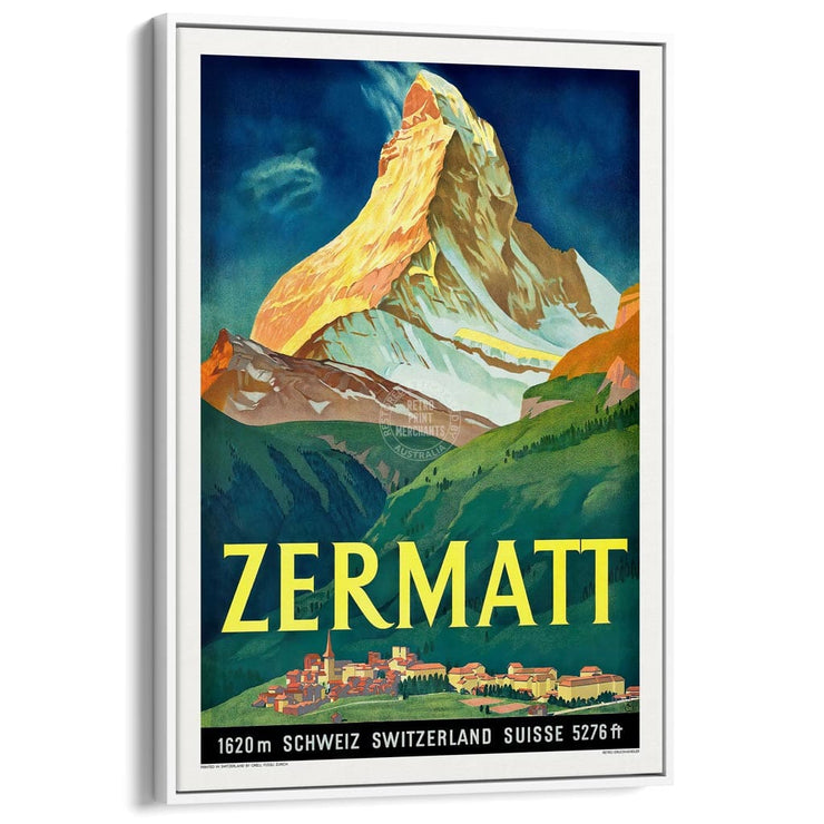 Zermatt 1933 | Switzerland A3 297 X 420Mm 11.7 16.5 Inches / Canvas Floating Frame - White Timber