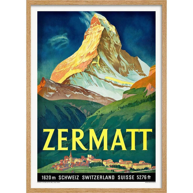 Zermatt 1933 | Switzerland A3 297 X 420Mm 11.7 16.5 Inches / Framed Print - Natural Oak Timber Art