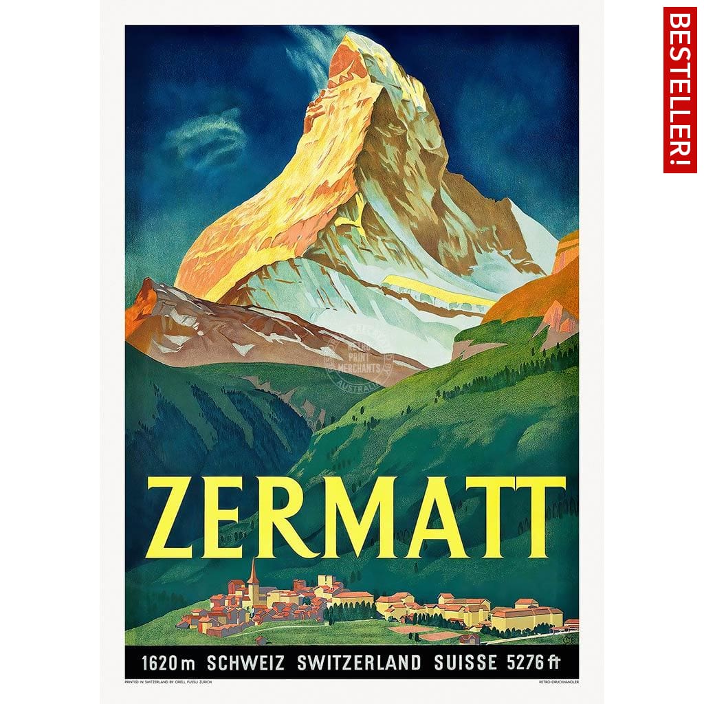 Zermatt 1933 | Switzerland A3 297 X 420Mm 11.7 16.5 Inches / Unframed Print Art